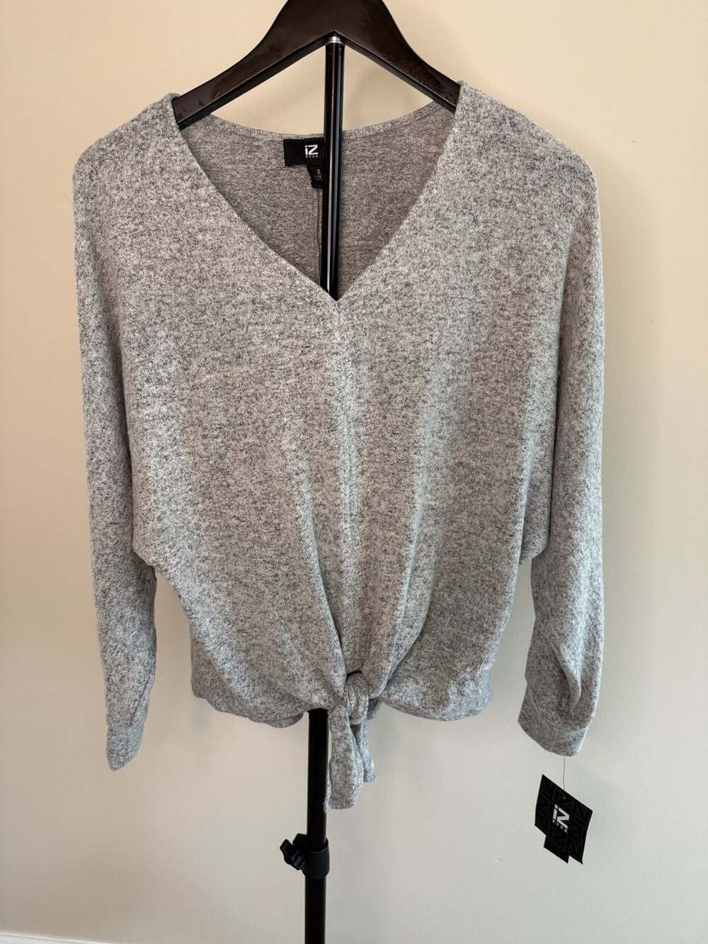 IZ Byer Sweater Size S Grey Knit Front Tie Top
